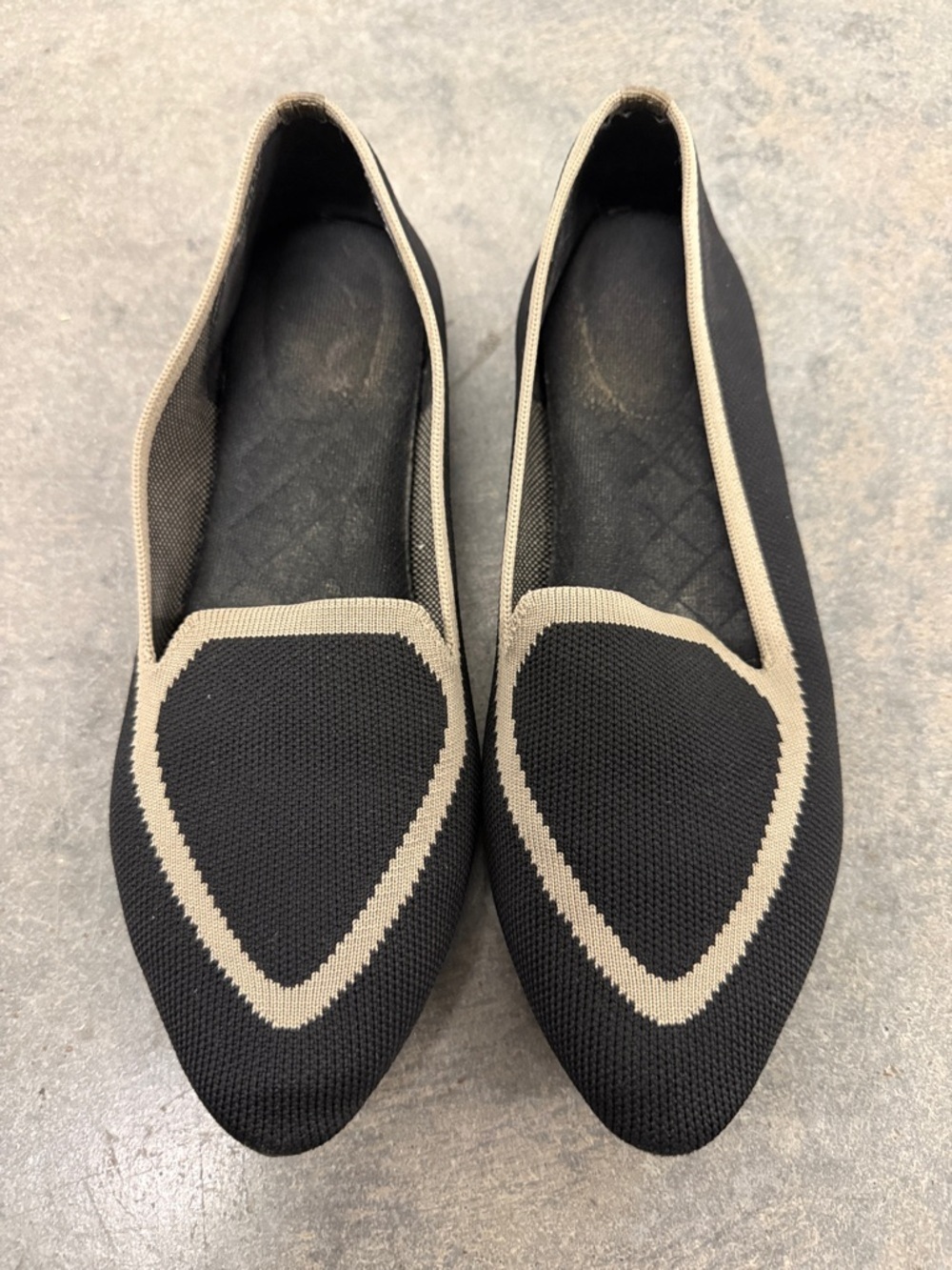 Birdies Black Knit Pointed Flats with Cream Trim